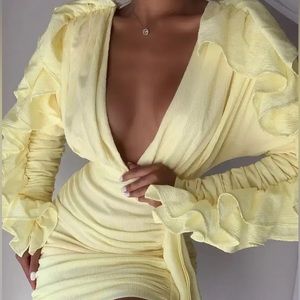 Miss Circle Samara Yellow Draping Ruffle Sleeve Dress
